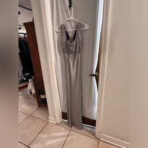 Cache gray taffeta maxi dress lace up back size 8 prom wedding party